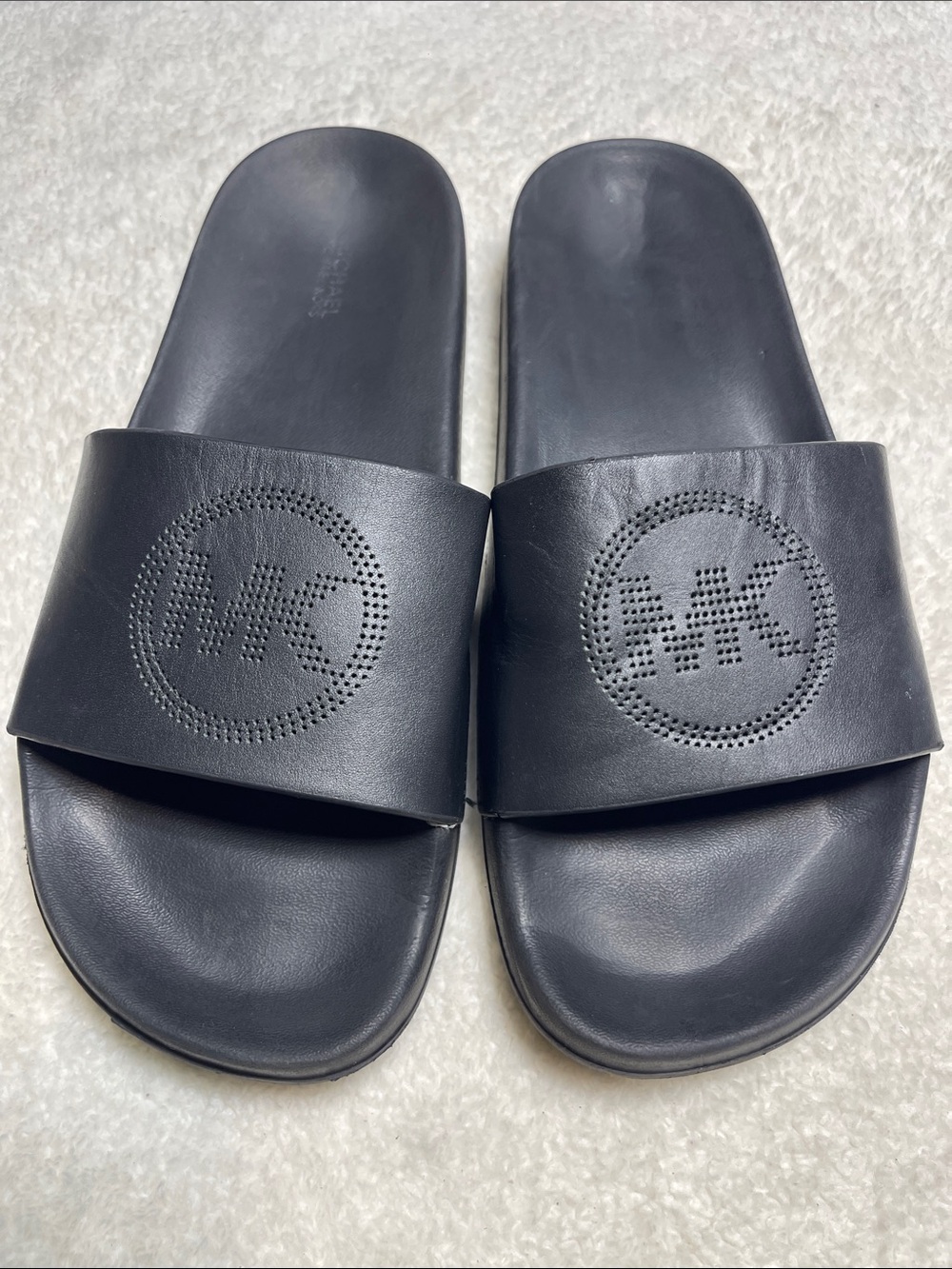 Michael Kors Black Perforated MK Slide Sandals Size 9